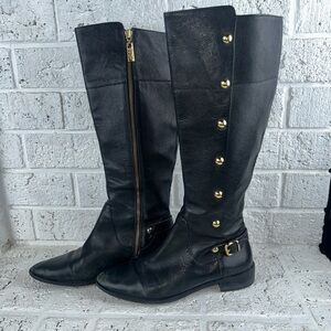 Michael Kors Ailee Knee High Boots Black 8M gold Studded